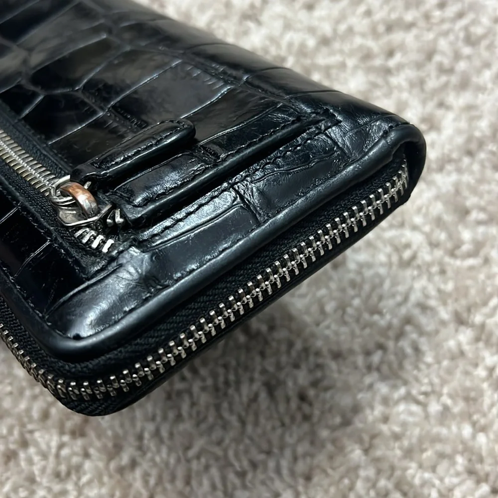 Brighton, black mock croc, leather wallet